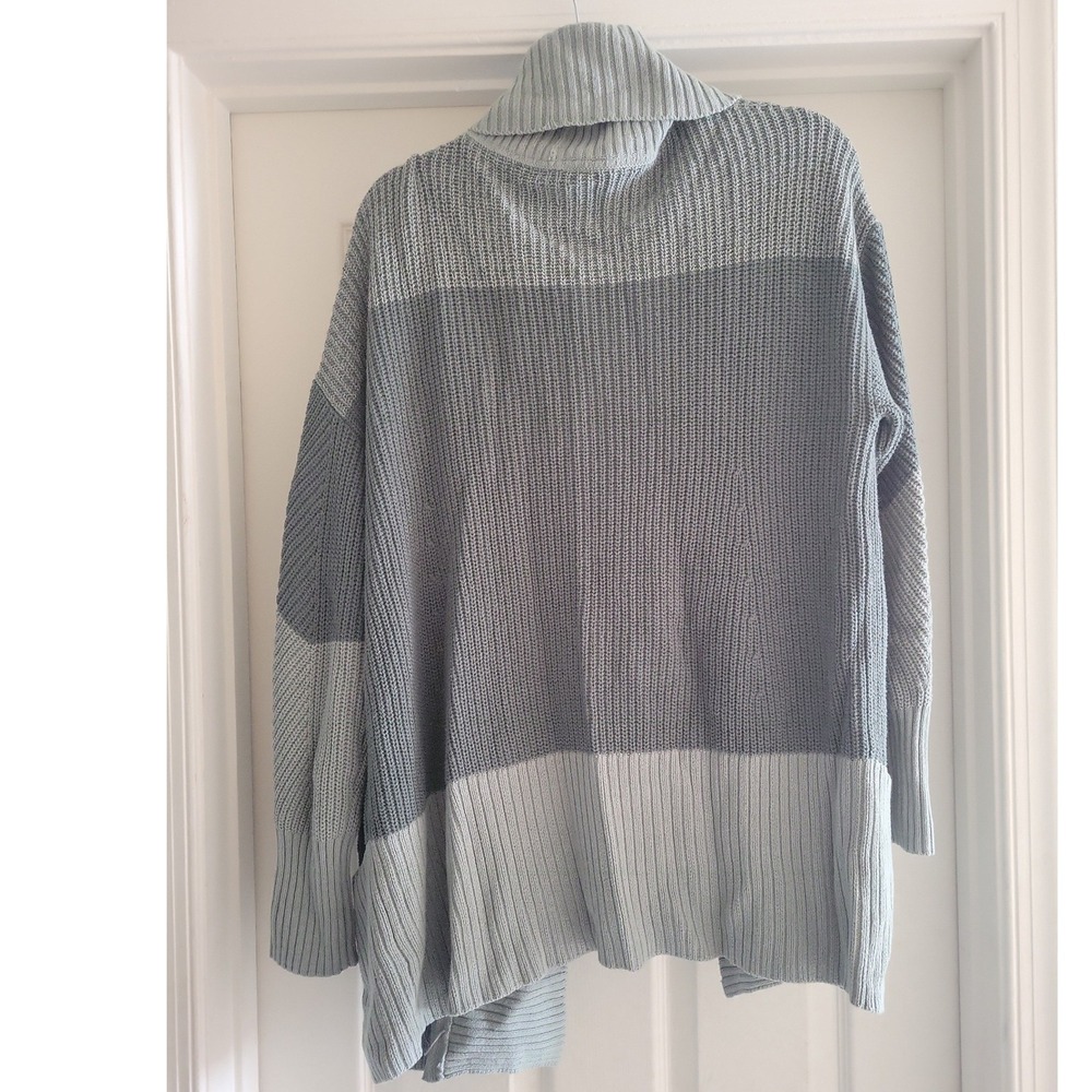Isaac Mizrahi Live Womens Green Colorblock Ribbed Shawl Cardigan Sweater M - Picture 2 of 8